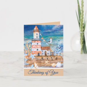 Watercolor lighthouse customisable note card