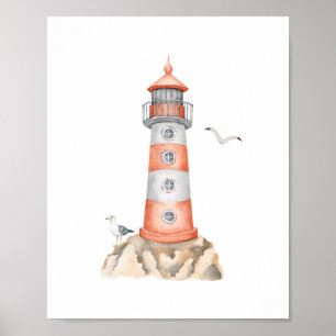 Watercolor Lighthouse Cute Poster