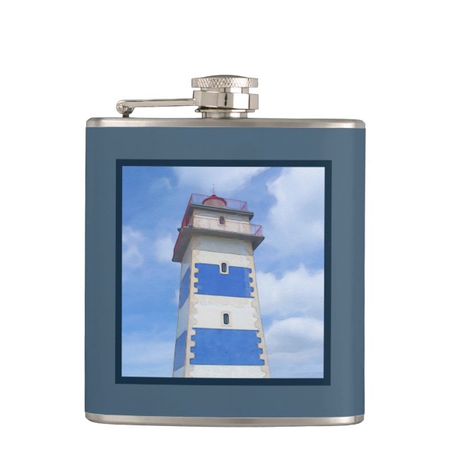 Watercolor lighthouse hip flask (Front)