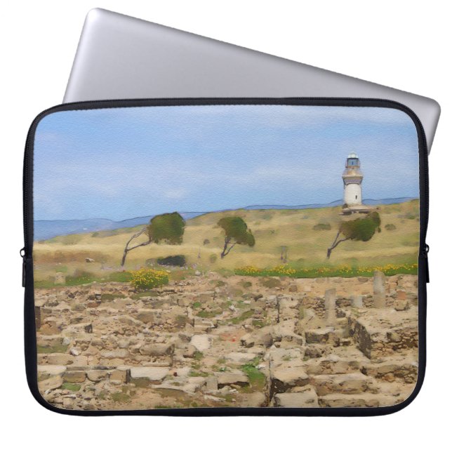 Watercolor lighthouse laptop sleeve (Front)