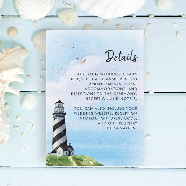 Watercolor Lighthouse Modern Wedding Details Enclosure Card (Creator Uploaded)