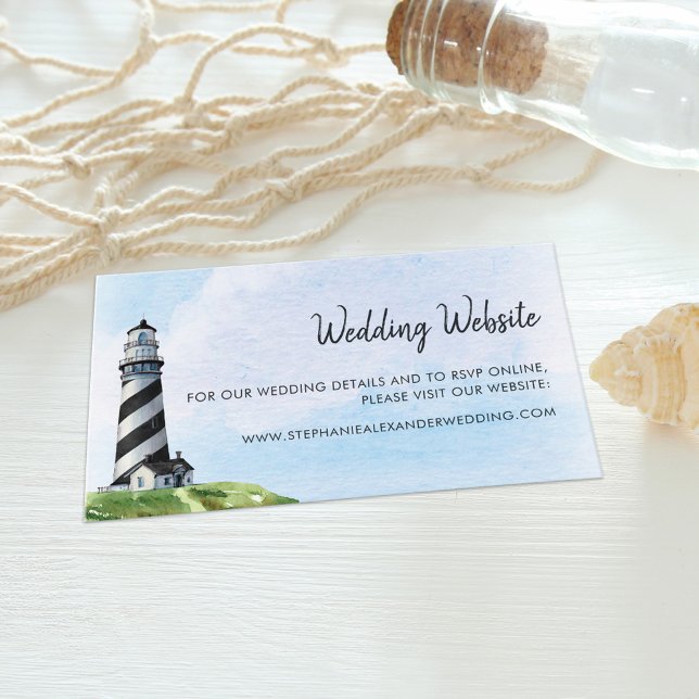 Watercolor Lighthouse Modern Wedding Website Enclosure Card (Creator Uploaded)
