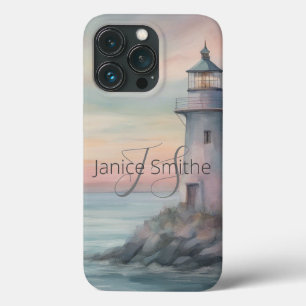 Watercolor Lighthouse Monogram iPhone 13 Pro Case