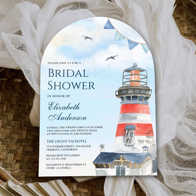 Watercolor Lighthouse Nautical Arch Bridal Shower Invitation (Creator Uploaded)