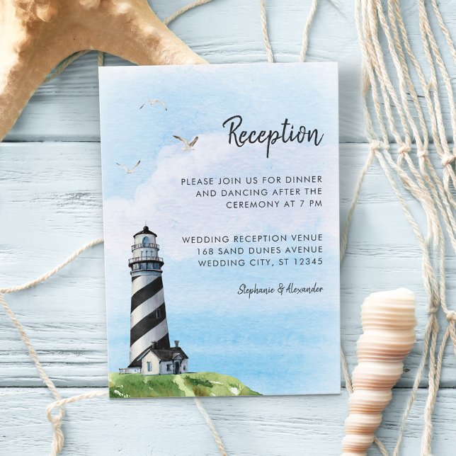 Watercolor Lighthouse Nautical Wedding Reception Enclosure Card (Creator Uploaded)