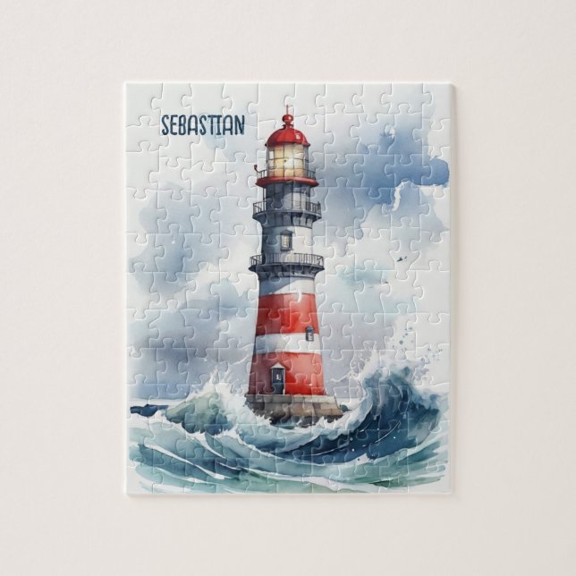 Watercolor Lighthouse Personalised Jigsaw Puzzle (Vertical)