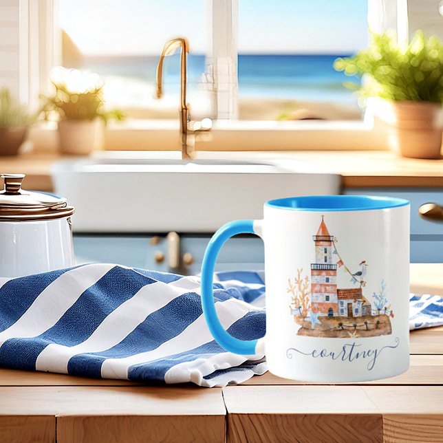 Watercolor lighthouse personalised mug (Creator Uploaded)