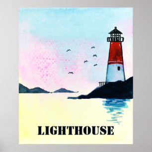 Watercolor Lighthouse Poster Wall Art Print