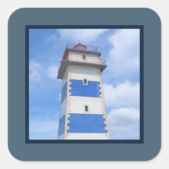 Watercolor lighthouse square sticker (Front)