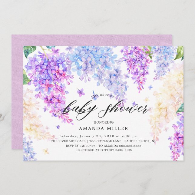 Watercolor Lilac Baby Shower Invitation (Front/Back)