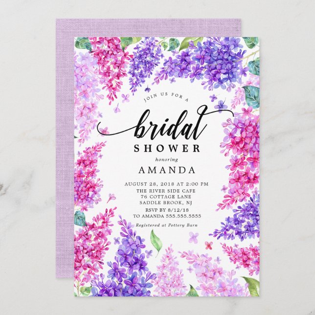 Watercolor Lilac Bridal  Shower Invitation (Front/Back)