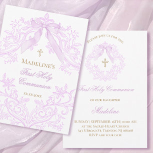 watercolor lilac crest First Holy Communion Invitation