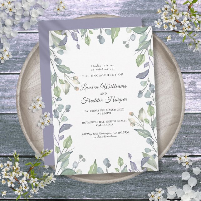 Watercolor Lilac Floral Greenery Engagement Invitation (Watercolor Lilac Floral Greenery Engagement Invitation)