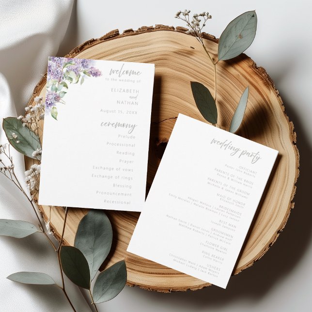  Watercolor Lilac Floral Wedding Ceremony Program  (Creator Uploaded)