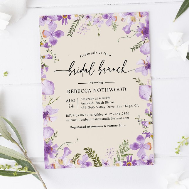 Watercolor Lilac Florals Bridal Brunch Invitation (Creator Uploaded)