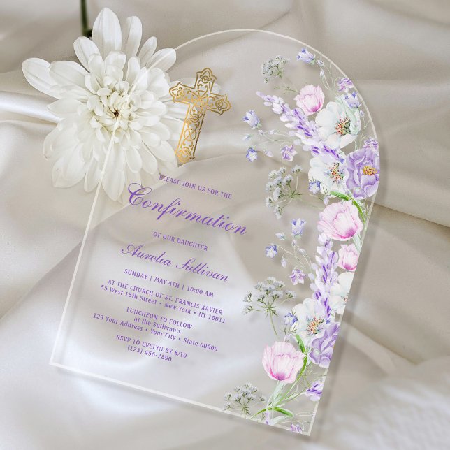 Watercolor Lilac Flowers Arch Confirmation Acrylic Invitations (Creator Uploaded)