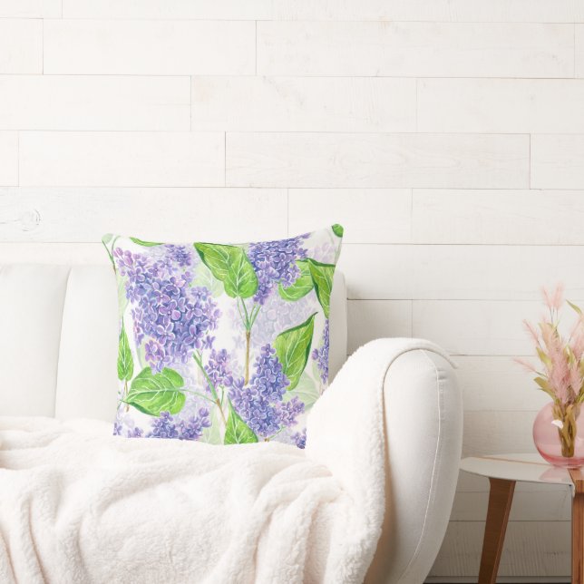 Watercolor lilac flowers cushion (Couch)