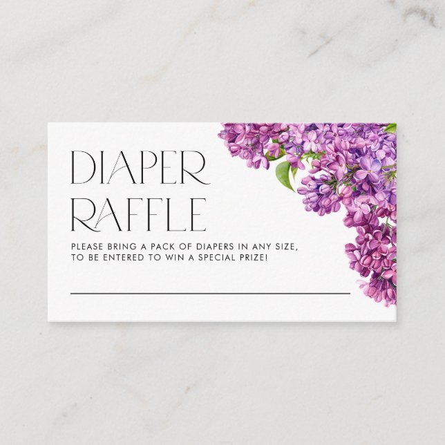 Watercolor Lilac Flowers Diaper Raffle Game Enclosure Card (Front)