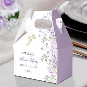 Watercolor Lilac Flowers First Communion Gable Favour Box