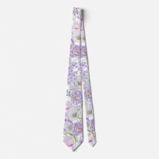 Watercolor Lilac Flowers Neck Tie (Front)