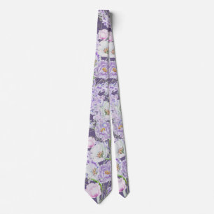 Watercolor Lilac Flowers on Purple Tie