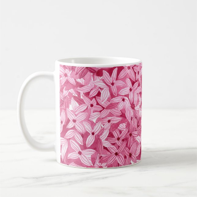Watercolor lilac flowers: pink floral background coffee mug (Left)