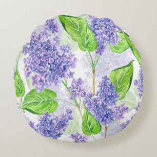 Watercolor lilac flowers round cushion