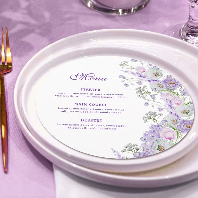Watercolor Lilac Flowers Round Menu (Creator Uploaded)