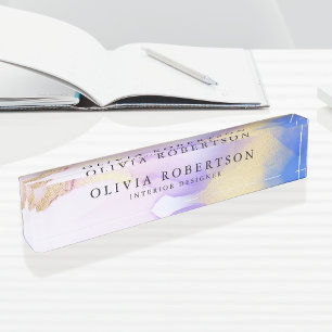Watercolor Lilac Gold Elegant Modern Personalised Nameplate