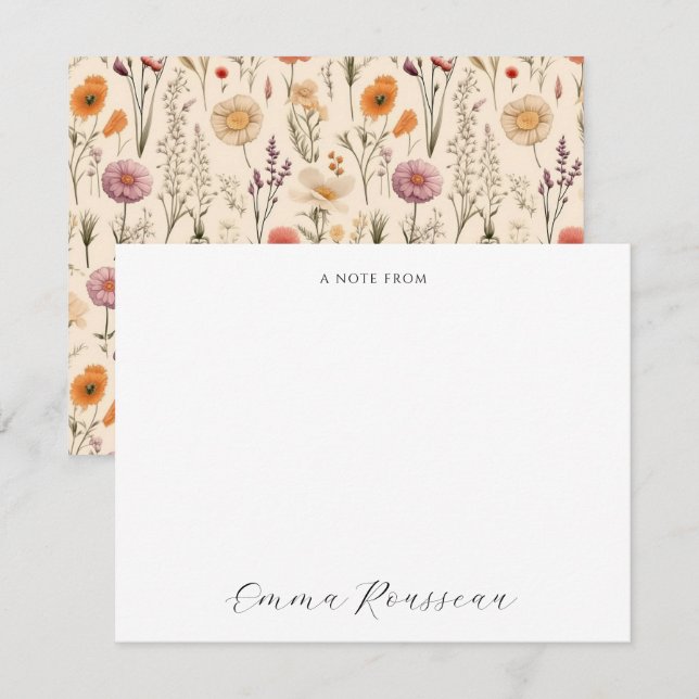 Watercolor Lilac Orange Wildflowers Script Card (Front/Back)