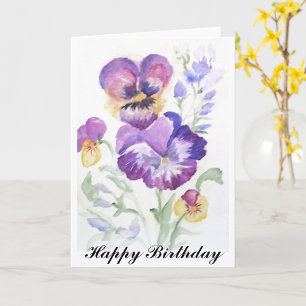 Watercolor lilac pansies Birthday Card