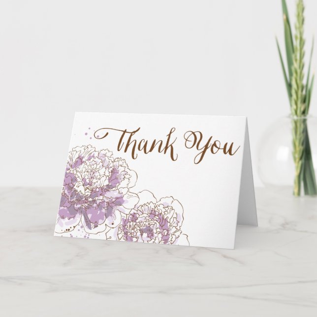 Watercolor Lilac Peonies Thank You Card (Front)
