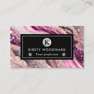 Watercolor Lilac Pink Glitter Agate Alcohol Ink Business Card
