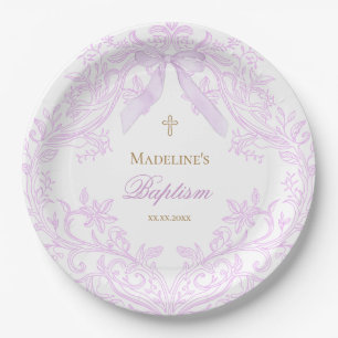  watercolor lilac purple Baptism Paper Plate