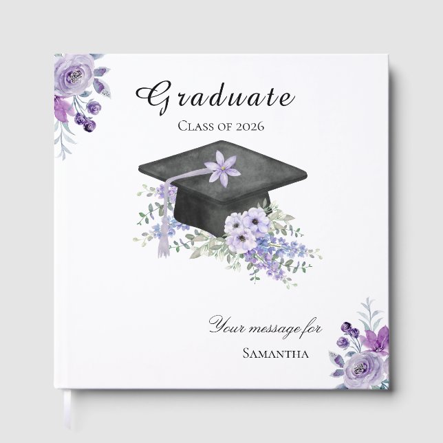 Watercolor lilac Purple Floral Graduation Guest Book (Front)