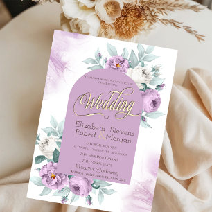 Watercolor Lilac Roses Polka Dots Wedding Invitation