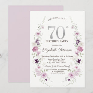 Watercolor Lilac Wildflowers 70th Birthday   Invitation
