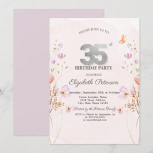 Watercolor Lilac Wildflowers Purple 35th Birthday Invitation