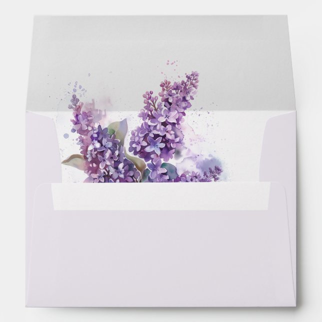 Watercolor Lilacs Spring Summer Wedding Envelope (Back (Bottom))