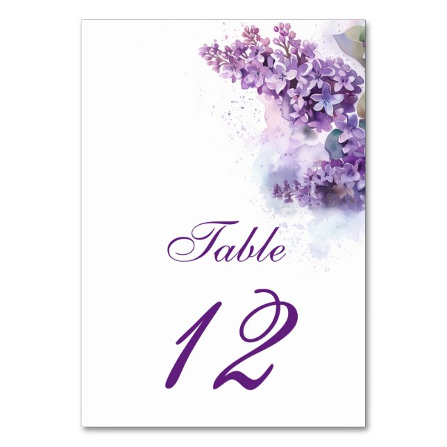 Watercolor Lilacs Spring Summer Wedding  Table Number (Front)