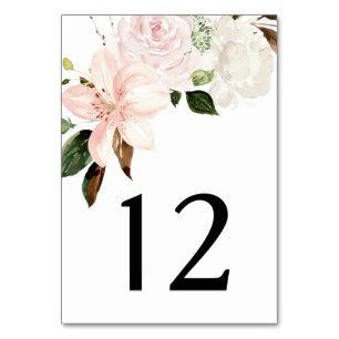 Watercolor Lilies, Magnolias, Roses Peonies Table Number