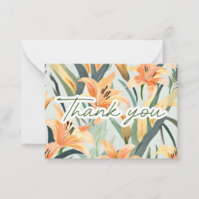 Watercolor Lilies of Gratitude Thank You Note Card (Front)