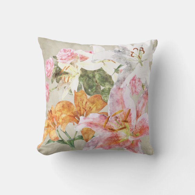 Watercolor Lilies Pillow (Front)