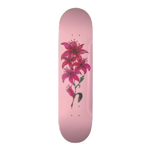 Watercolor Lillies Pink Skateboard