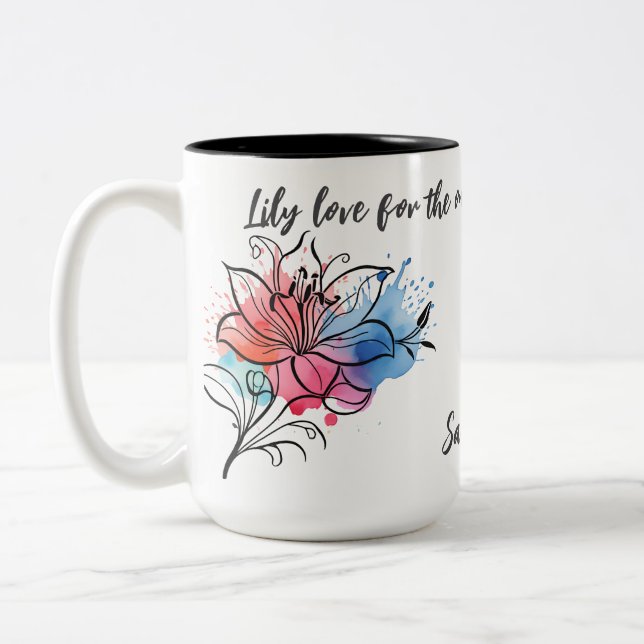 Watercolor Lily Floral Mug for Mum (Left)