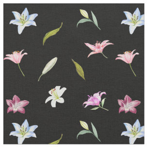 Watercolor Lily Flowers Botanical Fabric