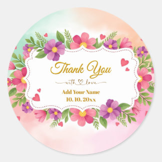 Watercolor Lily Grace Floral Stationery Thank You Classic Round Sticker