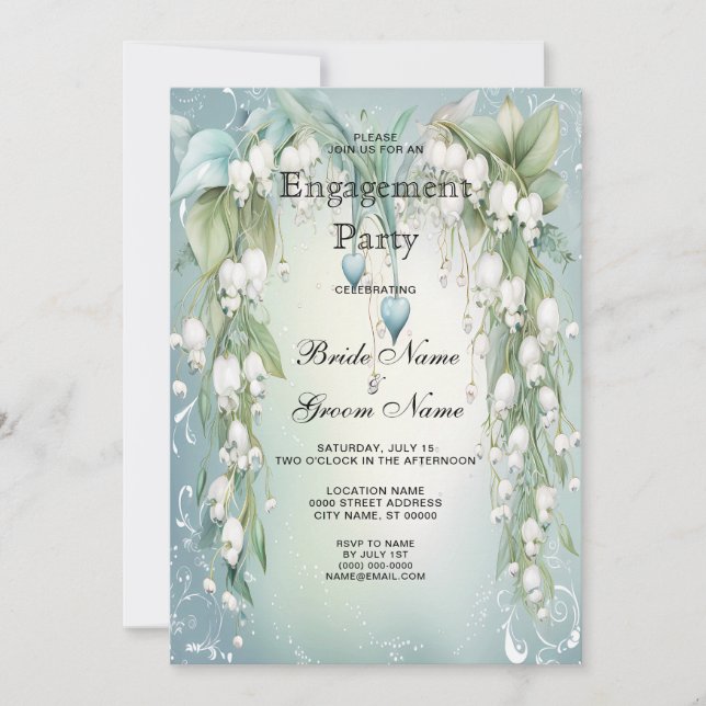 Watercolor Lily of the Valley Engagement Invitation (Front)