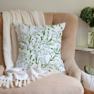 Watercolor Lily of The Valley Flowers Cushion