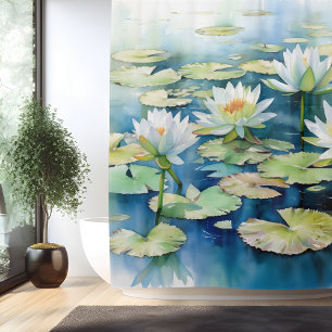 Watercolor Lily Pond Serenity Shower Curtain